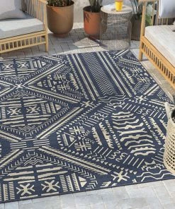 Well Woven Khalo Tribal Indoor/Outdoor Navy Blue Flat-Weave Rug Global