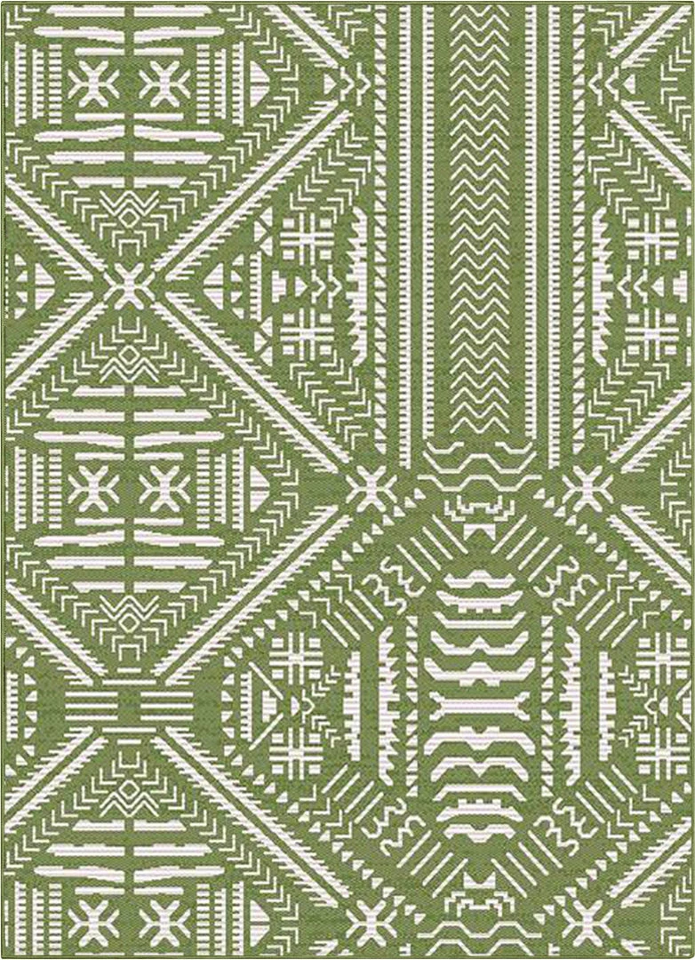Well Woven Khalo Tribal Indoor/Outdoor Green Flat-Weave Rug Global 2 Well Woven Khalo Tribal Indoor/Outdoor Green Flat-Weave Rug Global