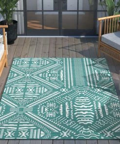 Well Woven Khalo Tribal Indoor/Outdoor Teal Blue Flat-Weave Rug