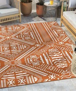 Well Woven Khalo Tribal Indoor/Outdoor Orange Flat-Weave Rug
