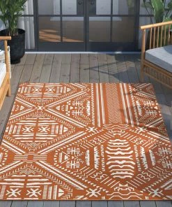 Well Woven Khalo Tribal Indoor/Outdoor Orange Flat-Weave Rug