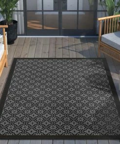 Well Woven Global Manola Moroccan Trellis Indoor/Outdoor Black Flat-Weave Rug