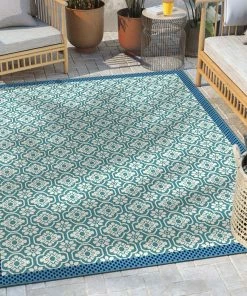 Well Woven Manola Moroccan Trellis Indoor/Outdoor Blue Flat-Weave Rug Global