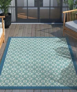 Well Woven Manola Moroccan Trellis Indoor/Outdoor Blue Flat-Weave Rug Global
