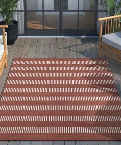 Well Woven Stria Modern Stripes Indoor/Outdoor Coral Flat-Weave Rug