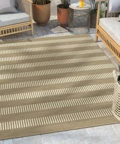 Well Woven Stria Modern Stripes Indoor/Outdoor Beige Flat-Weave Rug