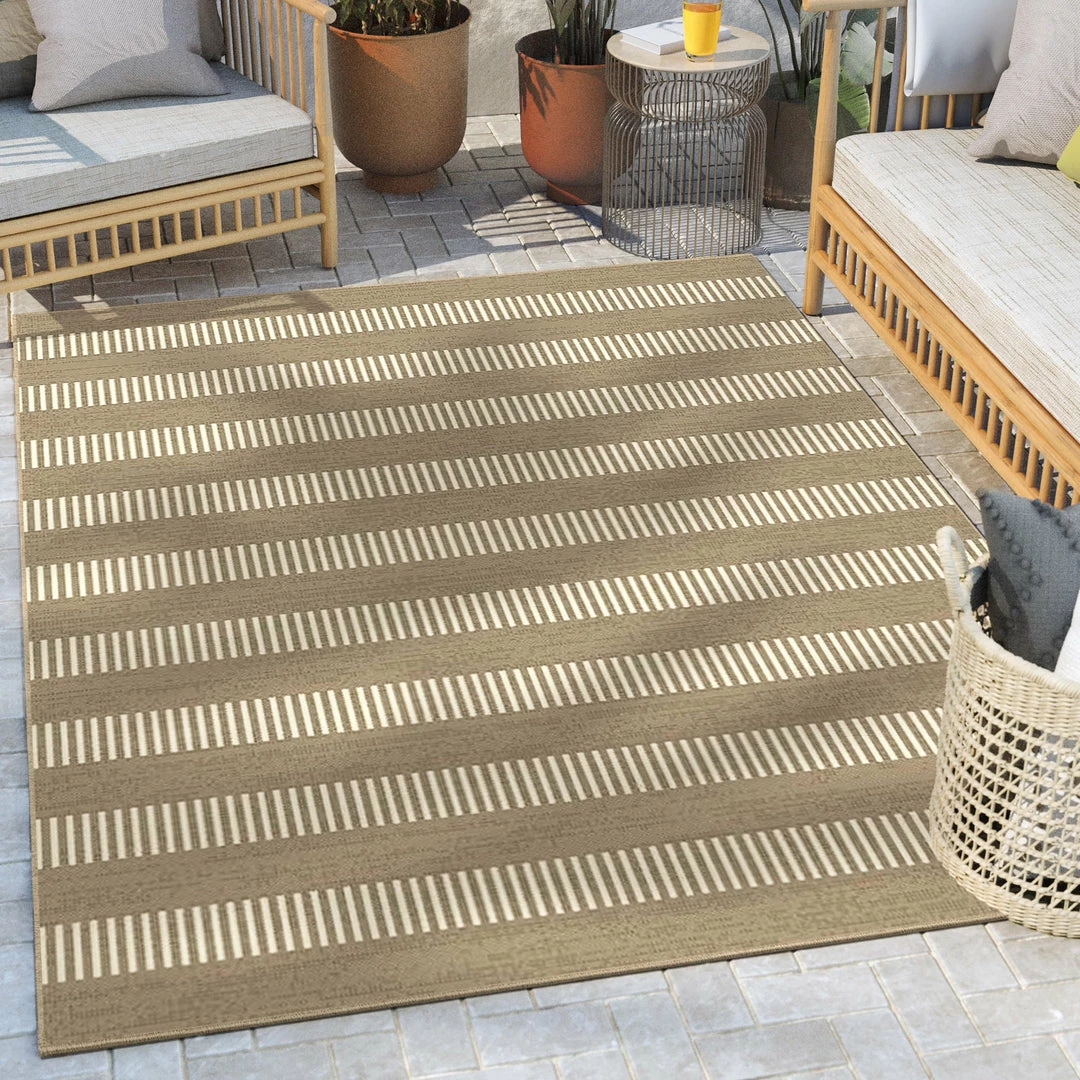 Well Woven Stria Modern Stripes Indoor/Outdoor Beige Flat-Weave Rug 1 Well Woven Stria Modern Stripes Indoor/Outdoor Beige Flat-Weave Rug