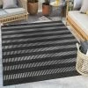 Well Woven Stria Modern Stripes Indoor/Outdoor Black Flat-Weave Rug