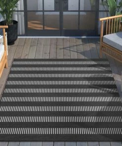 Well Woven Stria Modern Stripes Indoor/Outdoor Black Flat-Weave Rug