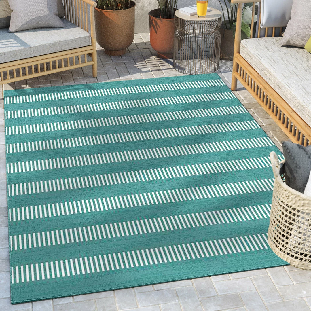 Well Woven Stria Modern Stripes Indoor/Outdoor Blue Flat-Weave Rug 1 Well Woven Stria Modern Stripes Indoor/Outdoor Blue Flat-Weave Rug