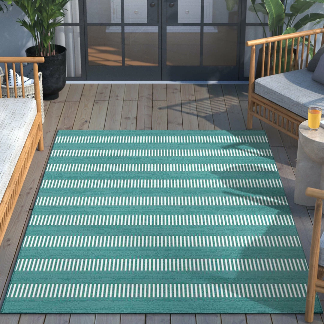 Well Woven Stria Modern Stripes Indoor/Outdoor Blue Flat-Weave Rug 3 Well Woven Stria Modern Stripes Indoor/Outdoor Blue Flat-Weave Rug