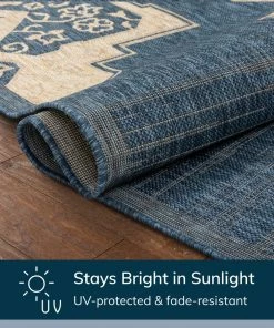 Well Woven Bloome Medallion Indoor Outdoor Blue Flatweave Rug