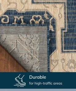 Well Woven Bloome Medallion Indoor Outdoor Blue Flatweave Rug