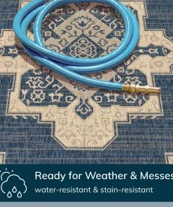 Well Woven Bloome Medallion Indoor Outdoor Blue Flatweave Rug