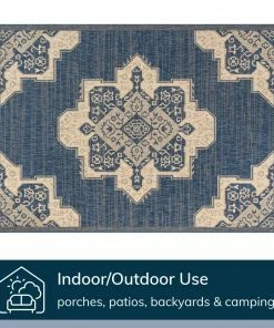 Well Woven Bloome Medallion Indoor Outdoor Blue Flatweave Rug
