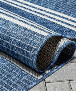 Well Woven Catalina Modern Stripes Indoor/Outdoor Blue Flat-Weave Rug