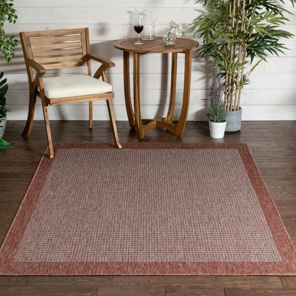 Well Woven Odin Solid & Striped Border Indoor Outdoor Coral Flatweave Rug 1 Well Woven Odin Solid & Striped Border Indoor Outdoor Coral Flatweave Rug