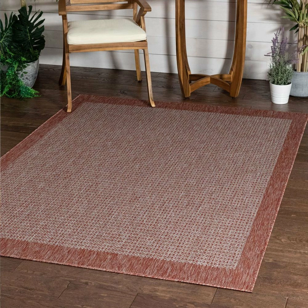 Well Woven Odin Solid & Striped Border Indoor Outdoor Coral Flatweave Rug 8 Well Woven Odin Solid & Striped Border Indoor Outdoor Coral Flatweave Rug