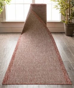 Well Woven Odin Custom Size Indoor/Outdoor Runner Solid & Striped Coral 31 Inch Width X Choose Your Length Hallway Flat-Weave Runner Rug Moroccan