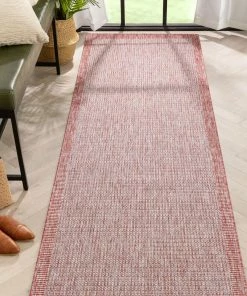 Well Woven Odin Solid & Striped Border Indoor Outdoor Coral Flatweave Rug 24 Well Woven Odin Solid & Striped Border Indoor Outdoor Coral Flatweave Rug