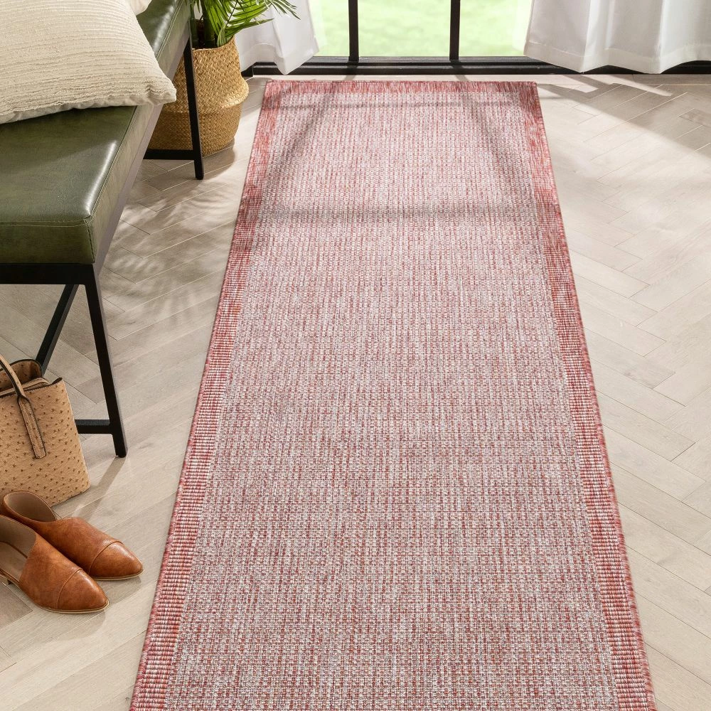 Well Woven Odin Solid & Striped Border Indoor Outdoor Coral Flatweave Rug 11 Well Woven Odin Solid & Striped Border Indoor Outdoor Coral Flatweave Rug
