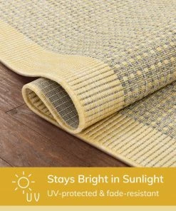 Well Woven Odin Solid & Striped Border Indoor Outdoor Yellow Flatweave Rug