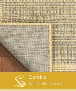 Well Woven Odin Solid & Striped Border Indoor Outdoor Yellow Flatweave Rug