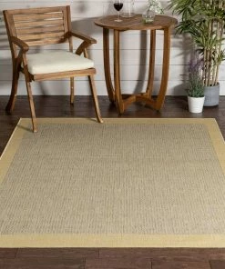 Well Woven Odin Solid & Striped Border Indoor Outdoor Yellow Flatweave Rug