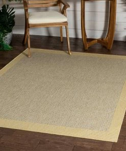 Well Woven Odin Solid & Striped Border Indoor Outdoor Yellow Flatweave Rug