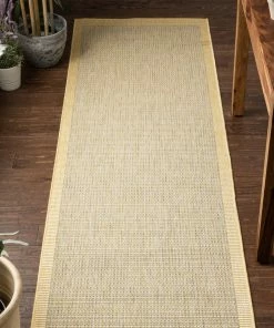 Well Woven Odin Solid & Striped Border Indoor Outdoor Yellow Flatweave Rug