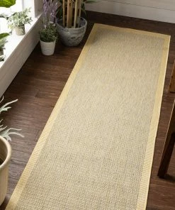 Well Woven Odin Solid & Striped Border Indoor Outdoor Yellow Flatweave Rug
