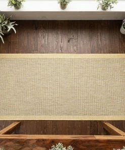 Well Woven Odin Solid & Striped Border Indoor Outdoor Yellow Flatweave Rug