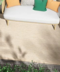 Well Woven Odin Solid & Striped Border Indoor Outdoor Ivory Flatweave Rug