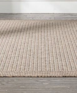 Well Woven Odin Solid & Striped Border Indoor Outdoor Ivory Flatweave Rug
