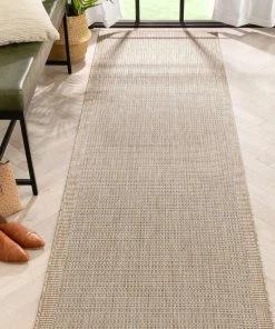 Well Woven Odin Solid & Striped Border Indoor Outdoor Ivory Flatweave Rug