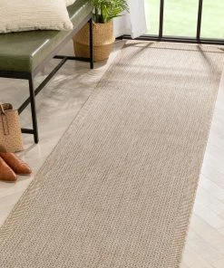 Well Woven Odin Solid & Striped Border Indoor Outdoor Ivory Flatweave Rug