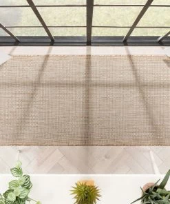 Well Woven Odin Solid & Striped Border Indoor Outdoor Ivory Flatweave Rug