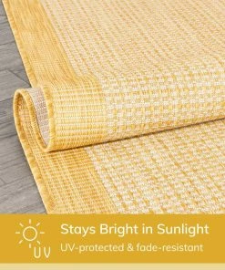 Well Woven Odin Solid & Striped Border Indoor Outdoor Yellow Flatweave Rug 18 Well Woven Odin Solid & Striped Border Indoor Outdoor Yellow Flatweave Rug