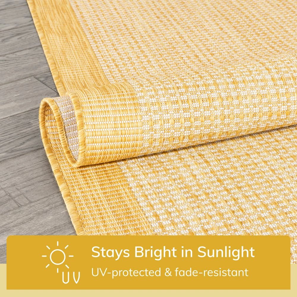 Well Woven Odin Solid & Striped Border Indoor Outdoor Yellow Flatweave Rug 5 Well Woven Odin Solid & Striped Border Indoor Outdoor Yellow Flatweave Rug