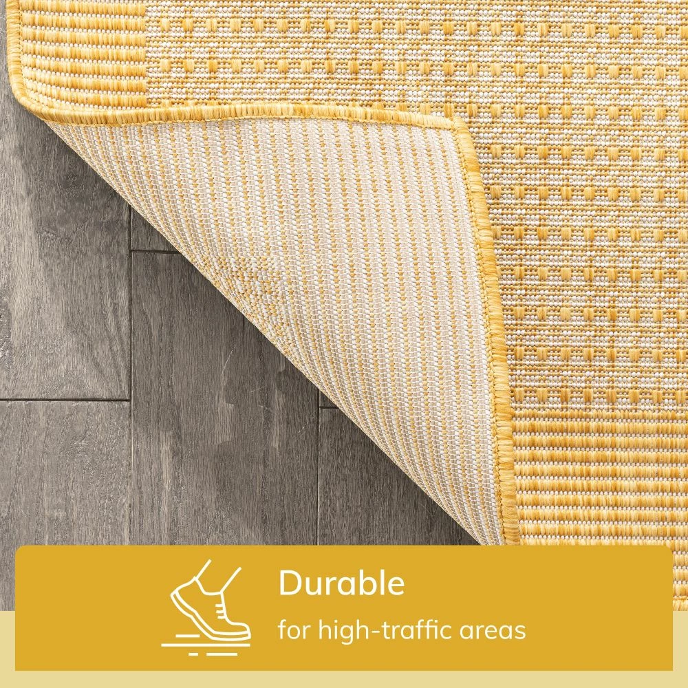 Well Woven Odin Solid & Striped Border Indoor Outdoor Yellow Flatweave Rug 7 Well Woven Odin Solid & Striped Border Indoor Outdoor Yellow Flatweave Rug