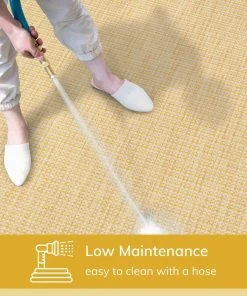 Well Woven Odin Solid & Striped Border Indoor Outdoor Yellow Flatweave Rug