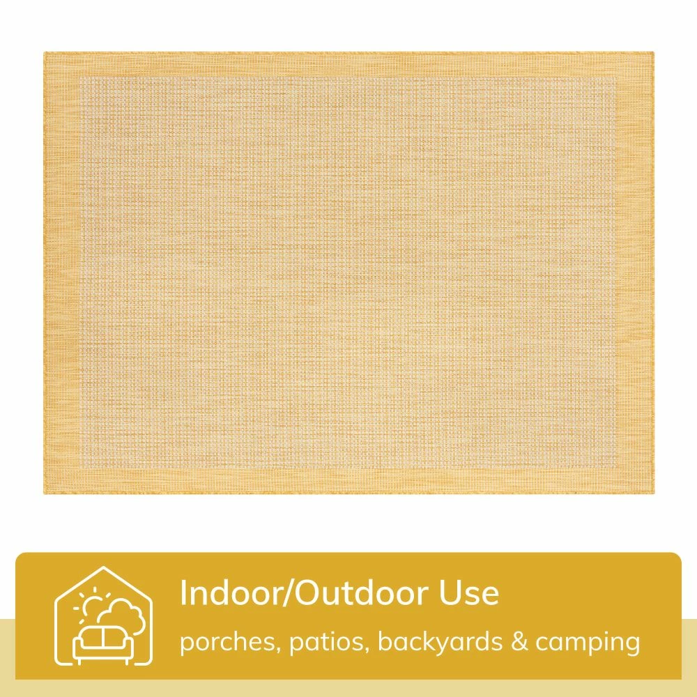 Well Woven Odin Solid & Striped Border Indoor Outdoor Yellow Flatweave Rug 4 Well Woven Odin Solid & Striped Border Indoor Outdoor Yellow Flatweave Rug