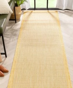 Well Woven Odin Solid & Striped Border Indoor Outdoor Yellow Flatweave Rug 24 Well Woven Odin Solid & Striped Border Indoor Outdoor Yellow Flatweave Rug