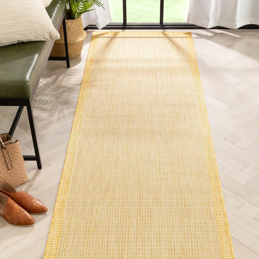 Well Woven Odin Solid & Striped Border Indoor Outdoor Yellow Flatweave Rug 11 Well Woven Odin Solid & Striped Border Indoor Outdoor Yellow Flatweave Rug