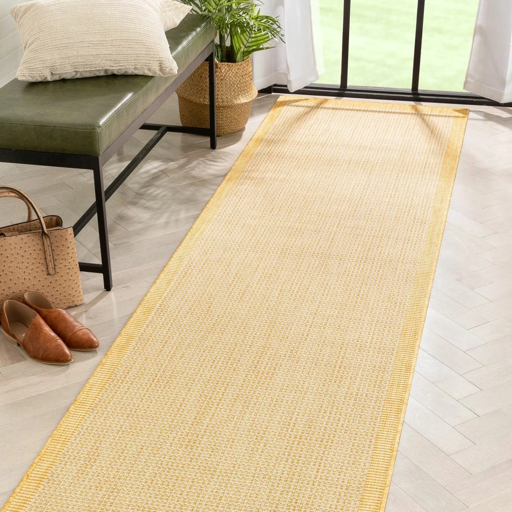 Well Woven Odin Solid & Striped Border Indoor Outdoor Yellow Flatweave Rug 13 Well Woven Odin Solid & Striped Border Indoor Outdoor Yellow Flatweave Rug