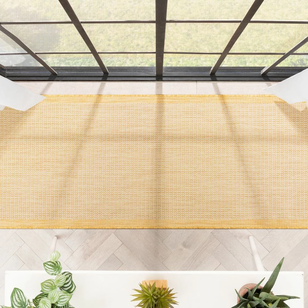 Well Woven Odin Solid & Striped Border Indoor Outdoor Yellow Flatweave Rug 14 Well Woven Odin Solid & Striped Border Indoor Outdoor Yellow Flatweave Rug