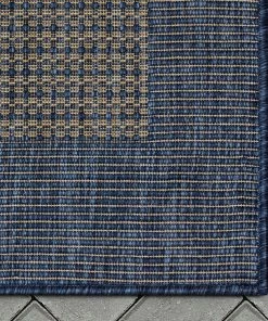 Well Woven Odin Solid & Striped Border Indoor Outdoor Blue Flatweave Rug