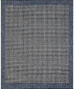 Well Woven Odin Solid & Striped Border Indoor Outdoor Blue Flatweave Rug