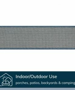 Well Woven Odin Solid & Striped Border Indoor Outdoor Blue Flatweave Rug