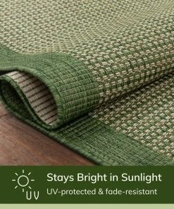 Well Woven Odin Solid & Striped Border Indoor Outdoor Green Flatweave Rug